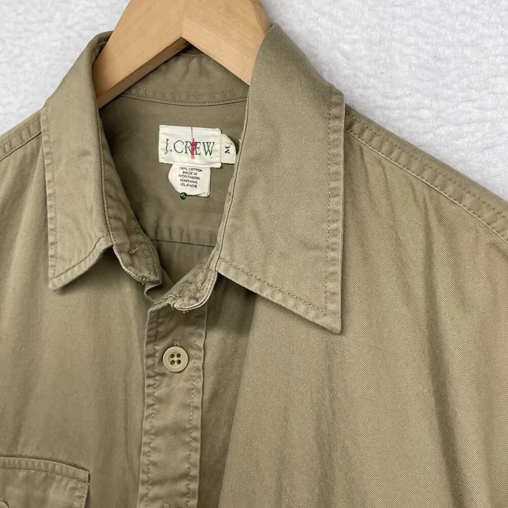J.CREW Shirt Mens M 90s Oarsman OAR Twill Utility Button Up Cotton Beige Y2K Vtg
